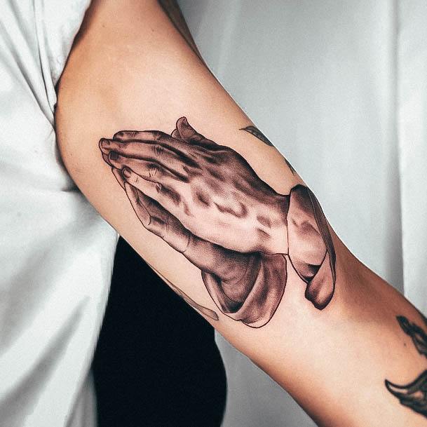 Impressive Ladies Praying Hands Tattoo