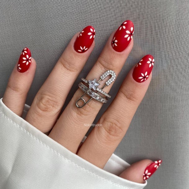 Impressive Ladies Red And Black Matte Nail