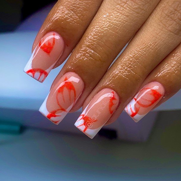 Impressive Ladies Red And Nude Nail