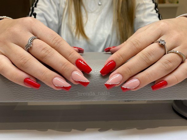 Impressive Ladies Red And Silver Nail