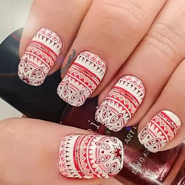 Impressive Ladies Red And White Nail
