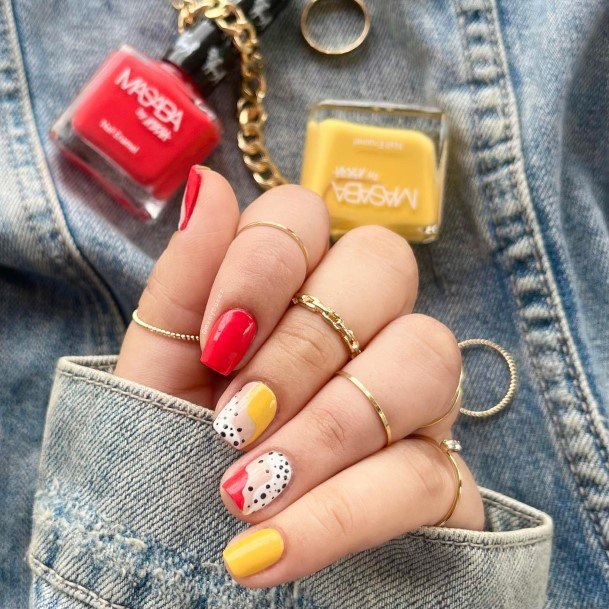 Impressive Ladies Red And Yellow Nail