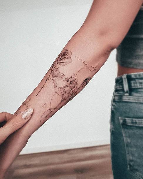 Impressive Ladies Rose Forearm Tattoo