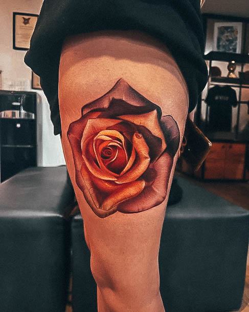 Impressive Ladies Rose Thigh Tattoo