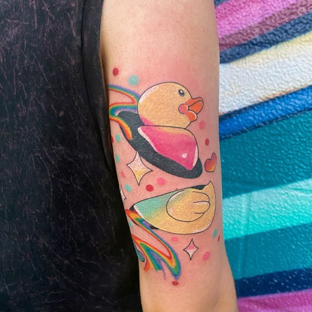 Impressive Ladies Rubber Duck Tattoo