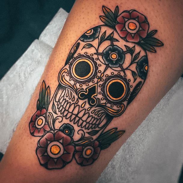 Impressive Ladies Sugar Skull Tattoo