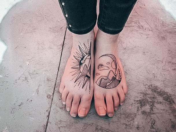 Impressive Ladies Sun And Moon Tattoo