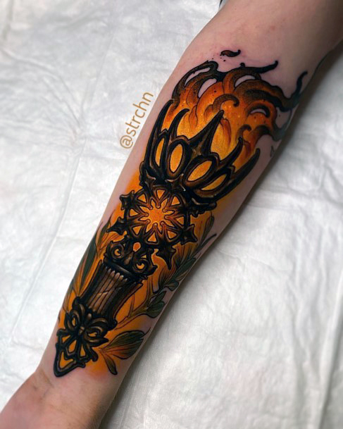 Impressive Ladies Torch Tattoo