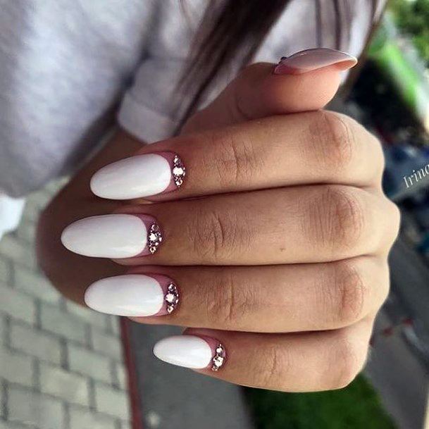 Impressive Ladies White With Rhinestones Nail