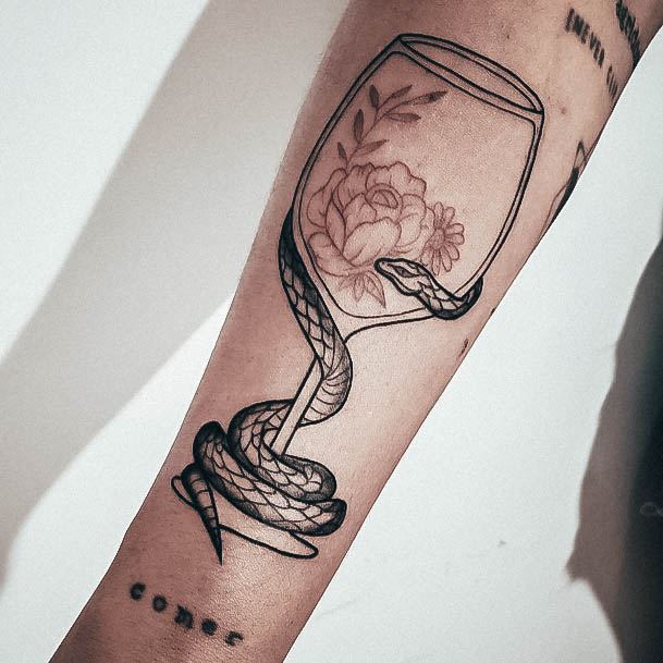 Impressive Ladies Wine Glass Tattoo