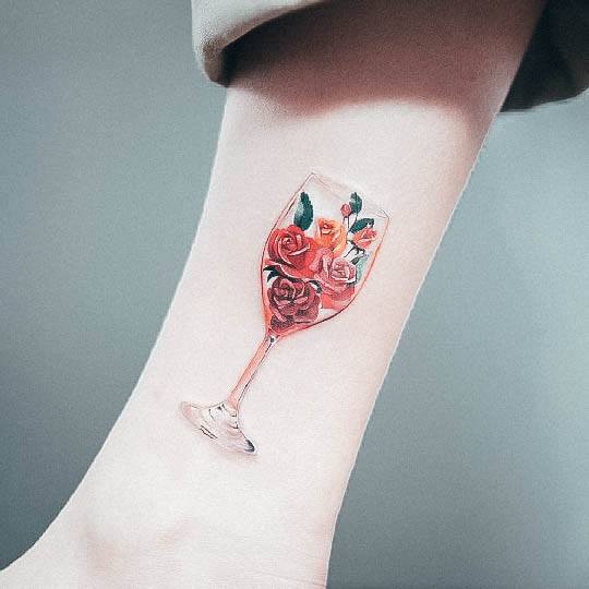 Impressive Ladies Wine Tattoo