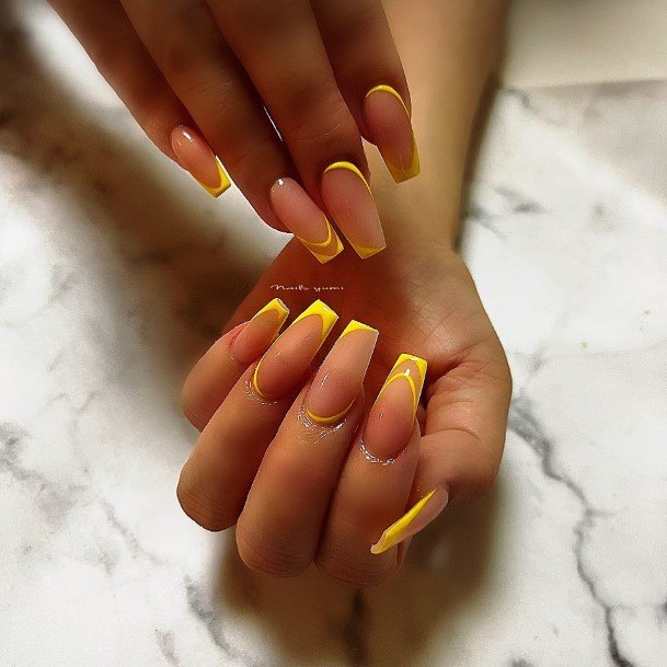 Impressive Ladies Yellow And Pink Nail