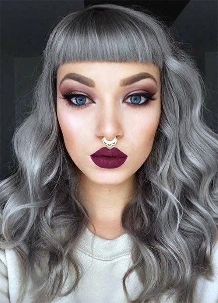 In The Club Woman Grey Flowing Sharp Bangs Ideas For Hair