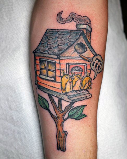 Incredible Birdhouse Tattoo For Ladies