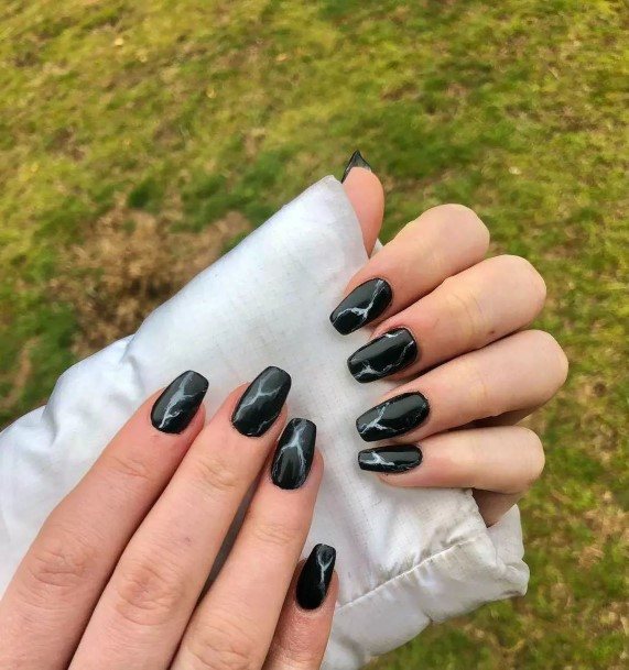 Incredible Black And White Marble Nail For Ladies