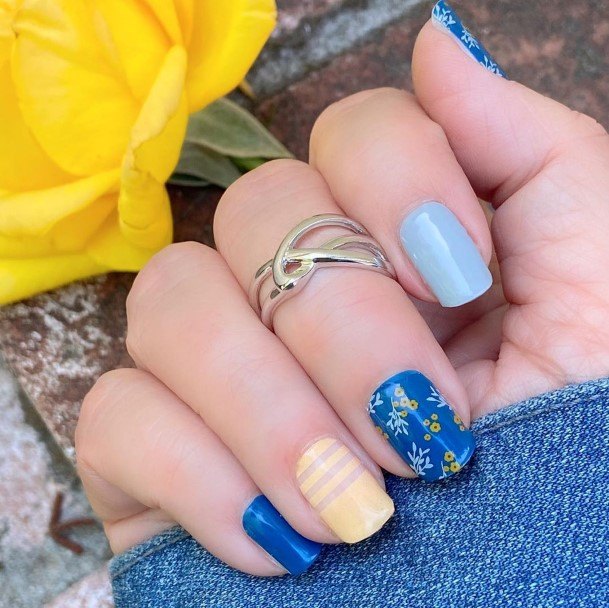 Incredible Blue And Yellow Nail For Ladies