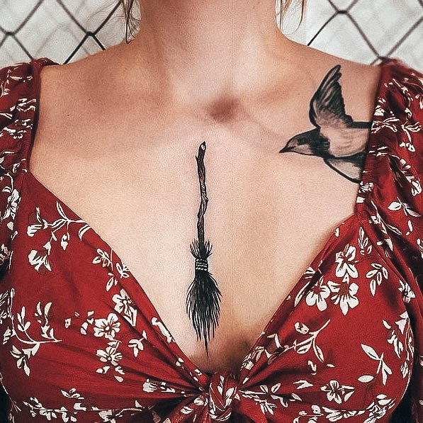 Incredible Broom Tattoo For Ladies