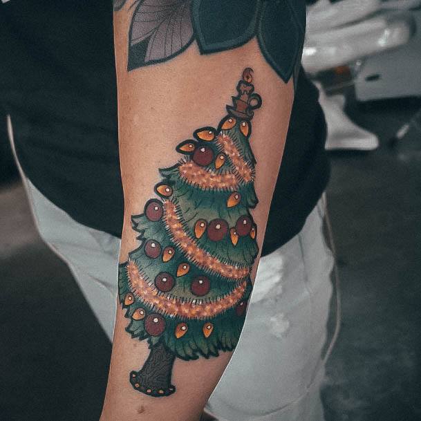 Incredible Christmas Tree Tattoo For Ladies