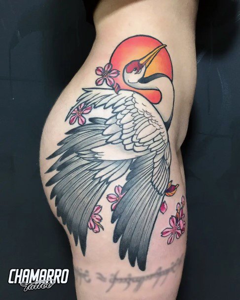 Incredible Crane Tattoo For Ladies