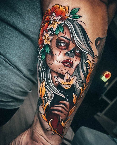 Incredible Day Of The Dead Tattoo For Ladies