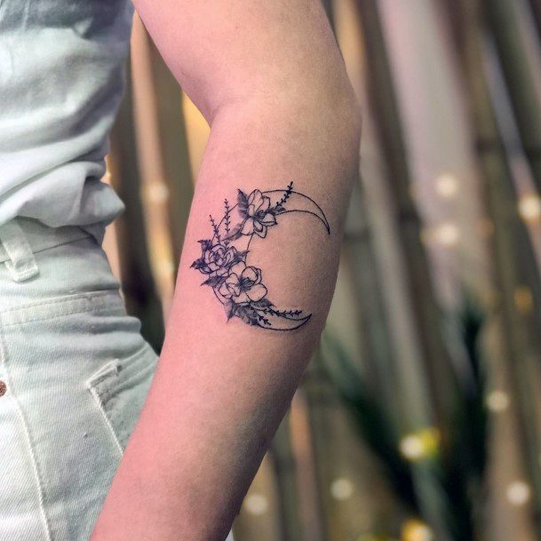 Incredible Flower Moon Tattoo For Ladies