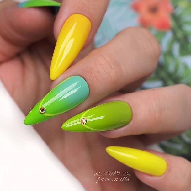 Incredible Green And Yellow Nail For Ladies