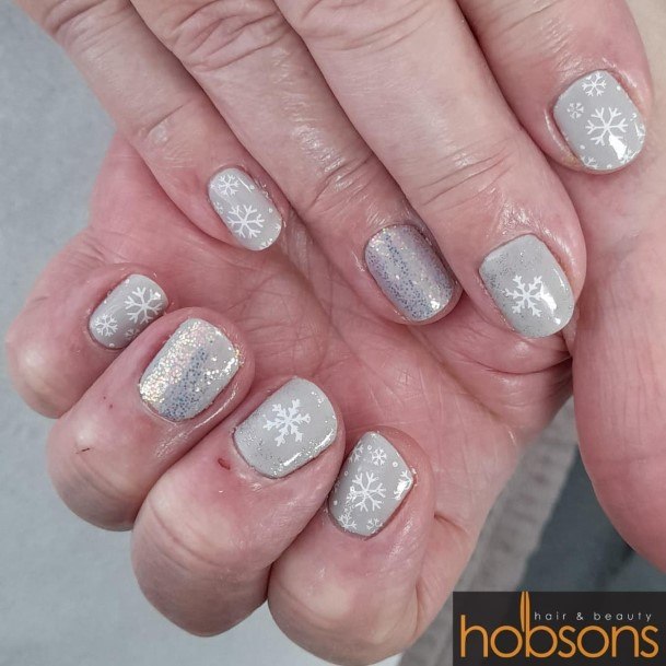 Incredible Grey With Glitter Fingernail For Ladies