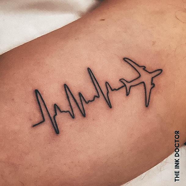 Incredible Heartbeat Tattoo For Ladies Airplane Themed