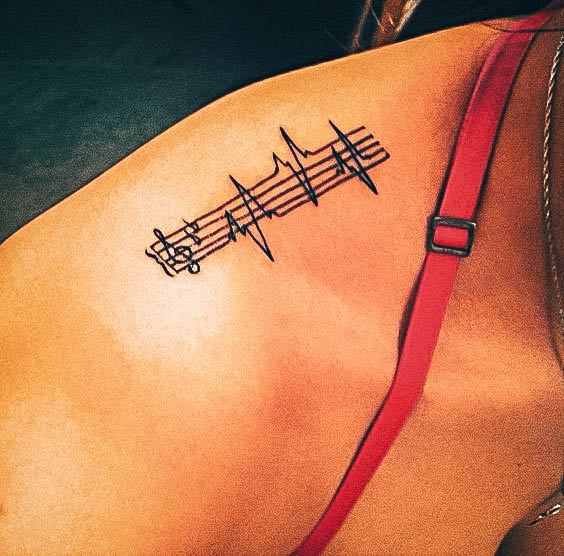 Incredible Music Tattoo For Ladies Collar Bone Shoulder