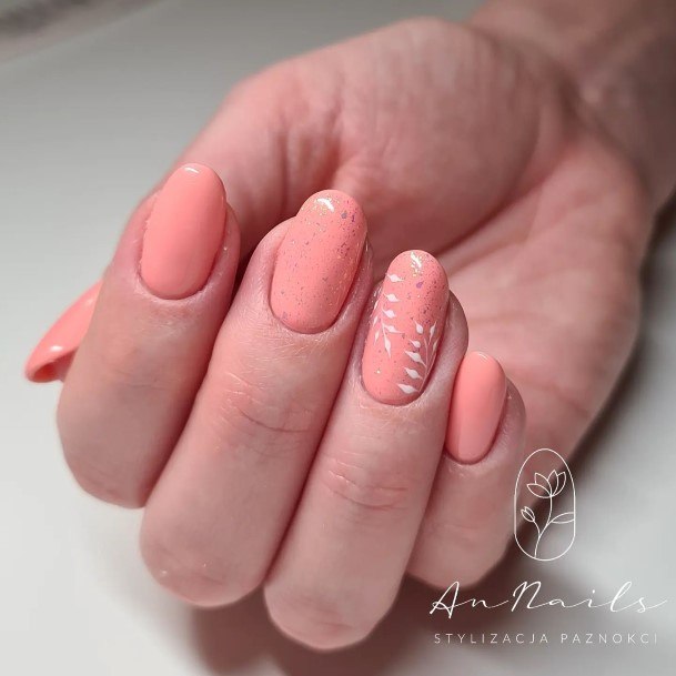 Incredible Peach With Glitter Fingernail For Ladies