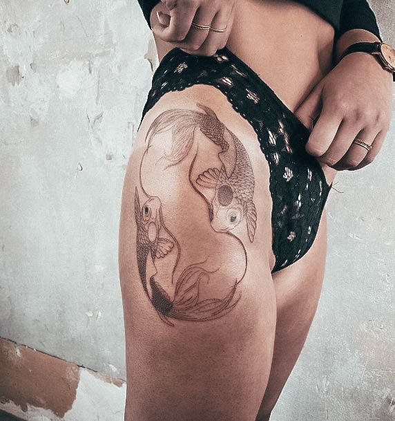 Incredible Pisces Tattoo For Ladies Thigh