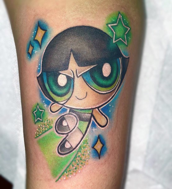 Incredible Powerpuff Girls Buttercup Tattoo For Ladies