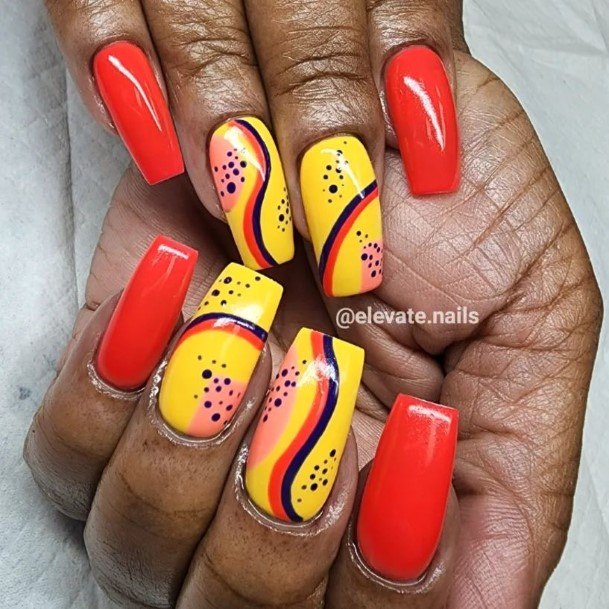 Incredible Red And Yellow Fingernail For Ladies