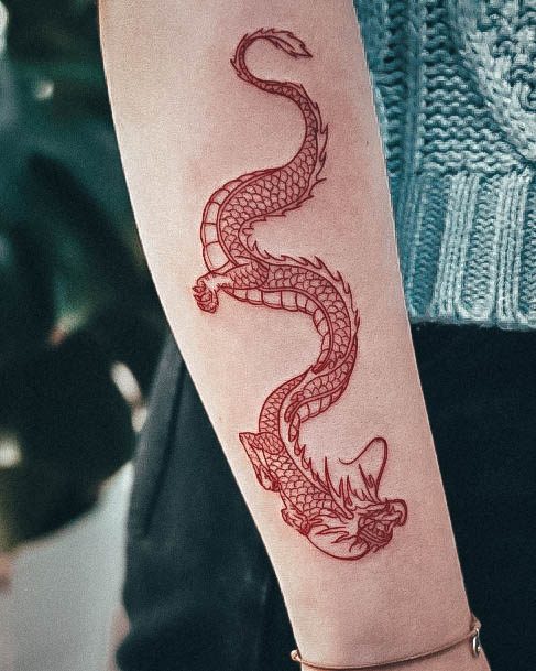 Incredible Red Dragon Tattoo For Ladies