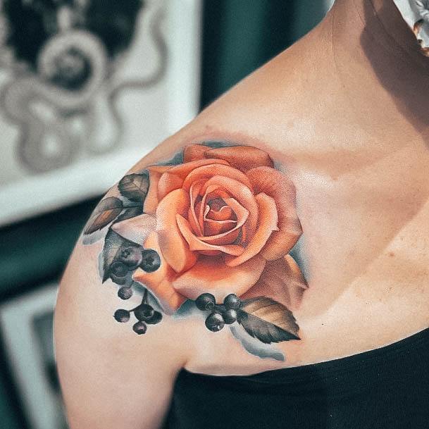 Incredible Rose Shoulder Tattoo For Ladies