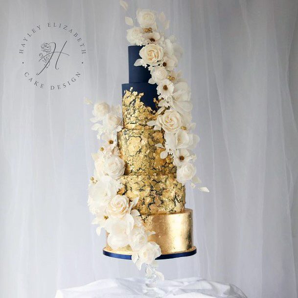 Incredible Royal Blue And Gold Wedding Cake