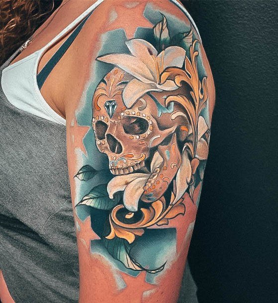 Incredible Sugar Skull Tattoo For Ladies