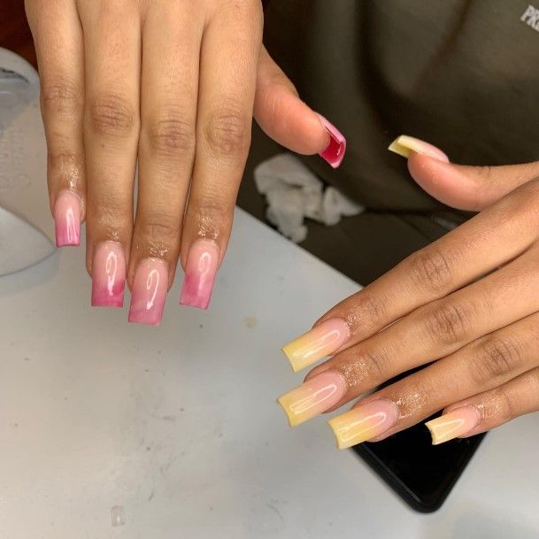 Incredible Yellow And Pink Nail For Ladies