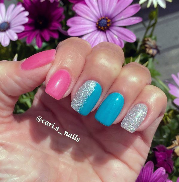 Incyellowible Pink And Blue Fingernail For Ladies