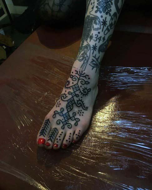 Indian Kolam Design Tattoo Womens Foot