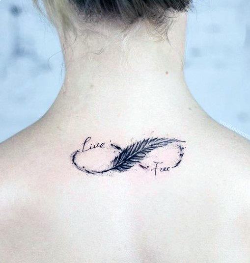 Infinity Feather Tattoo Womens Back