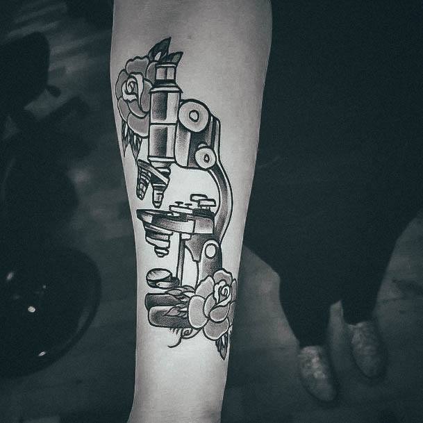 Inner Arm Old School Fantastic Microscope Tattoo For Women