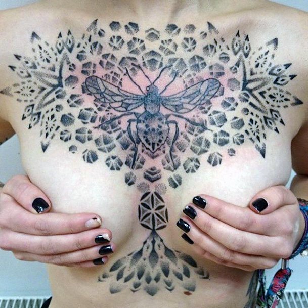 Insect Detailed Tatto On Chest For Women