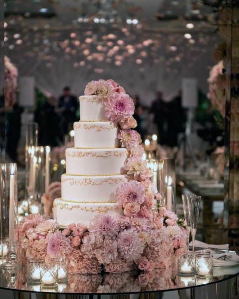 Inspiring Pink Floral Wedding Cake Candle Lit Table Decoration Ideas