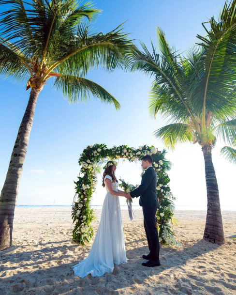 Inspiring Tall Palm Trees Ceremony Beach Wedding Ideas