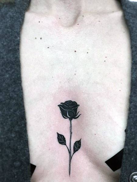 Intense Deep Dark Rose Tattoo Womens Chest