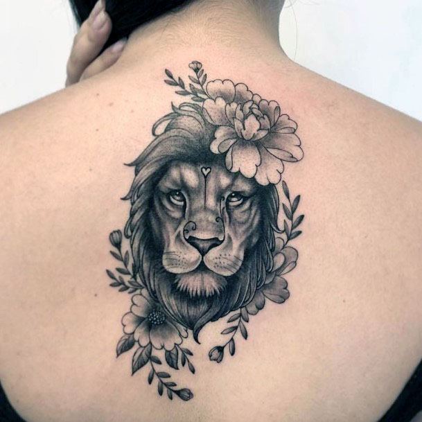 Intense Gaze Lion Womens Tattoo On Back