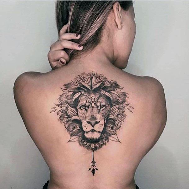 Intense Lion Tattoo For Women On Back