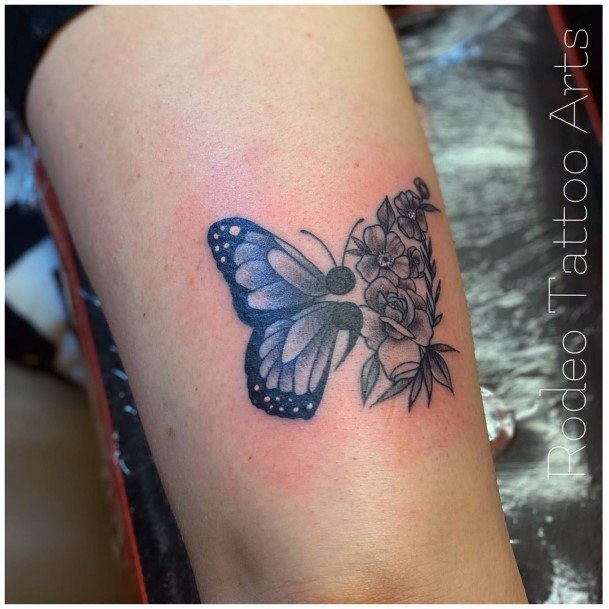 Interesting Butterfly Semi Colon And Floral Tattoo Womens Forearms