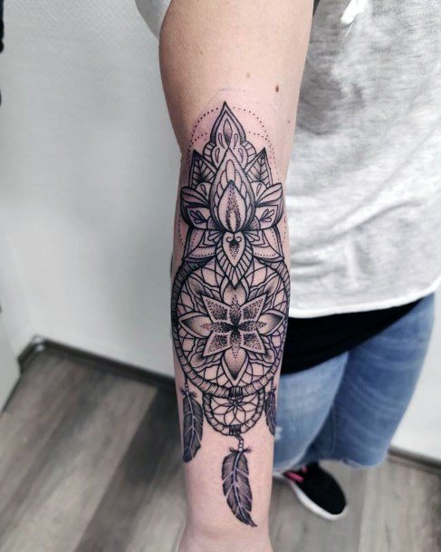 Intricate Art Dream Catcher Tattoo Womens Wrists